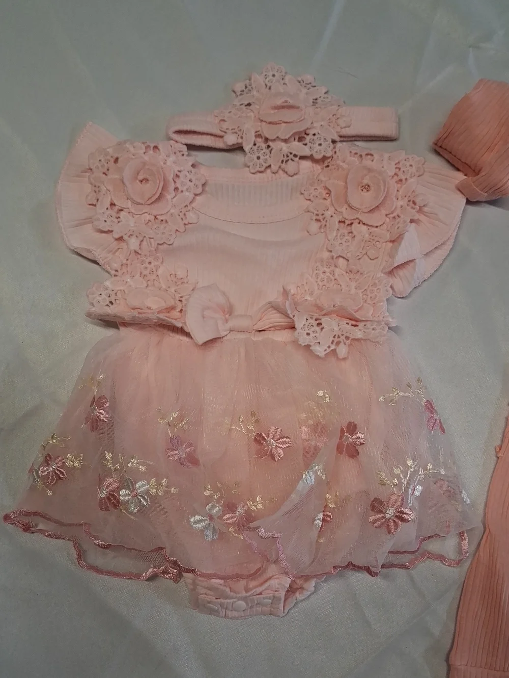 NWT Baby Girl Pink 'Lil Sis' Ribbed Romper & Floral Dress Set